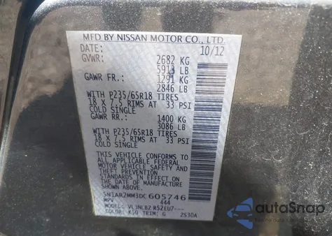 2013 Nissan Pathfinder S z USA, uszkodzony, nr VIN 5N1AR2MM3DC605746